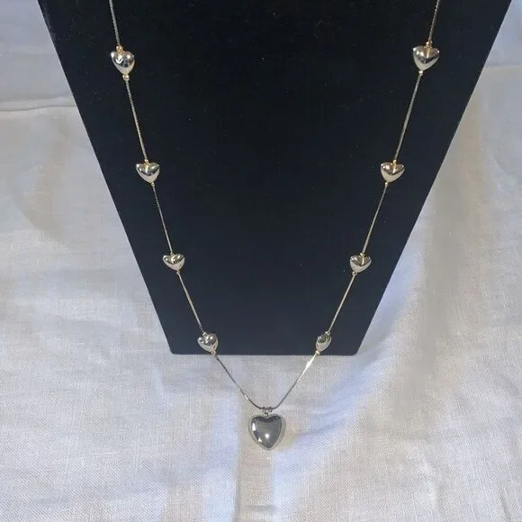 Vintage Gold Tone Bubble Heart Chain Necklace
